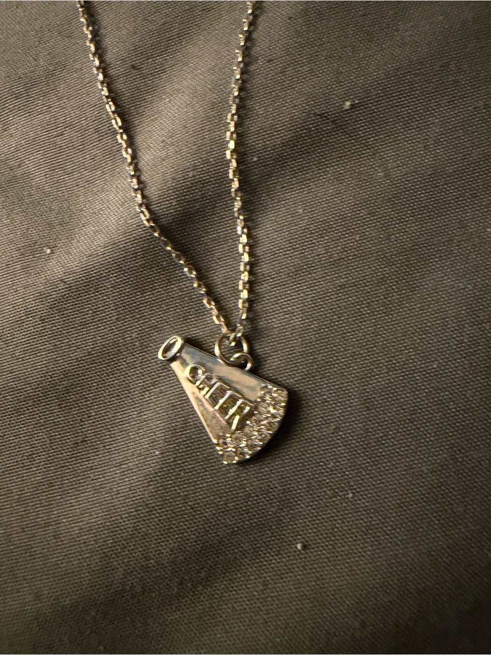 Touchstone Crystal Silver Megaphone Charm Necklace with Clear Crystals